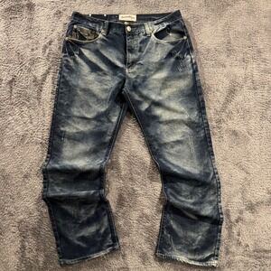 Brooklyn Xpress Mens 38x32 Distressed Acid Wash Straight Leg Denim Jeans Blue